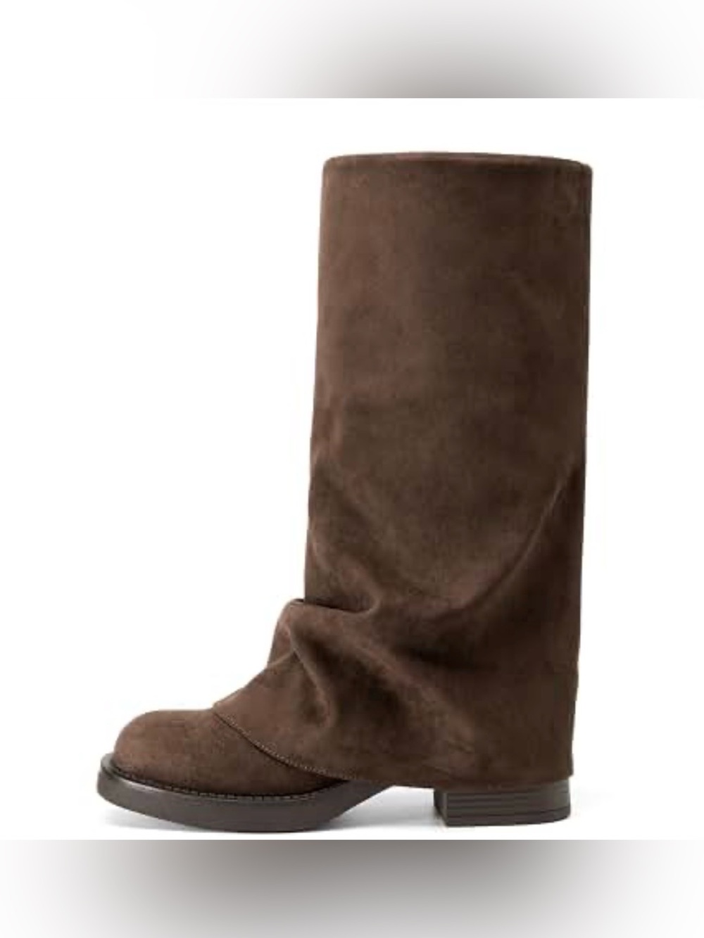 Athlefit Women's Fold Over Boots Pull On Square Toe Slouchy Mid Calf Boots